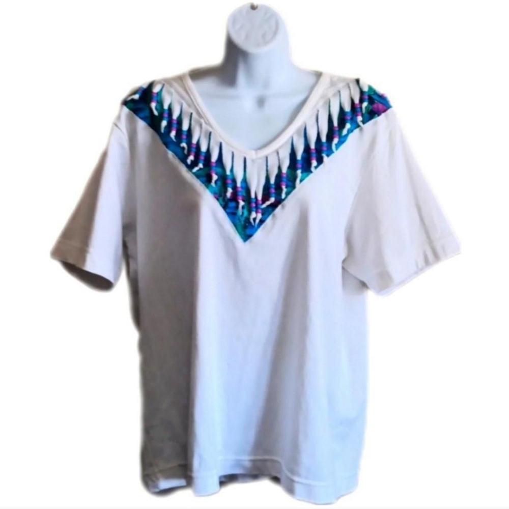 90s Western Beaded Boho Top Cabin Creek Purple Blue Pony Beads Westerncore Large